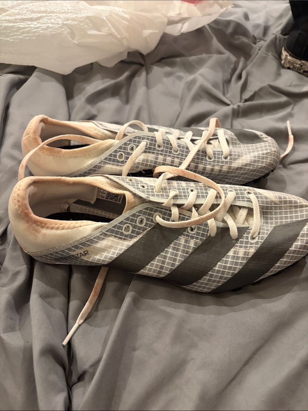 adidas White & Gray Sprint Track Shoes